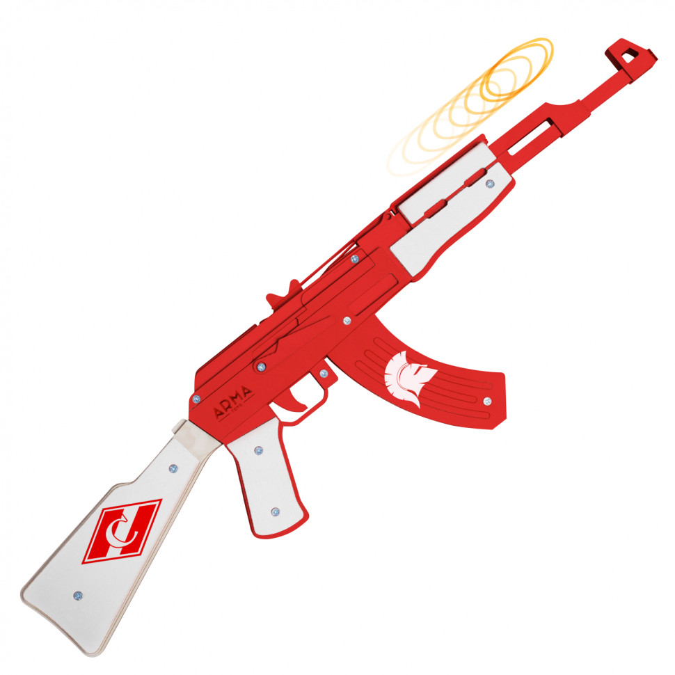 Стреляющий очередями автомат-резинкострел АК-47 ARMA из дерева, со съемным прикладом, хоккейный клуб Спартак