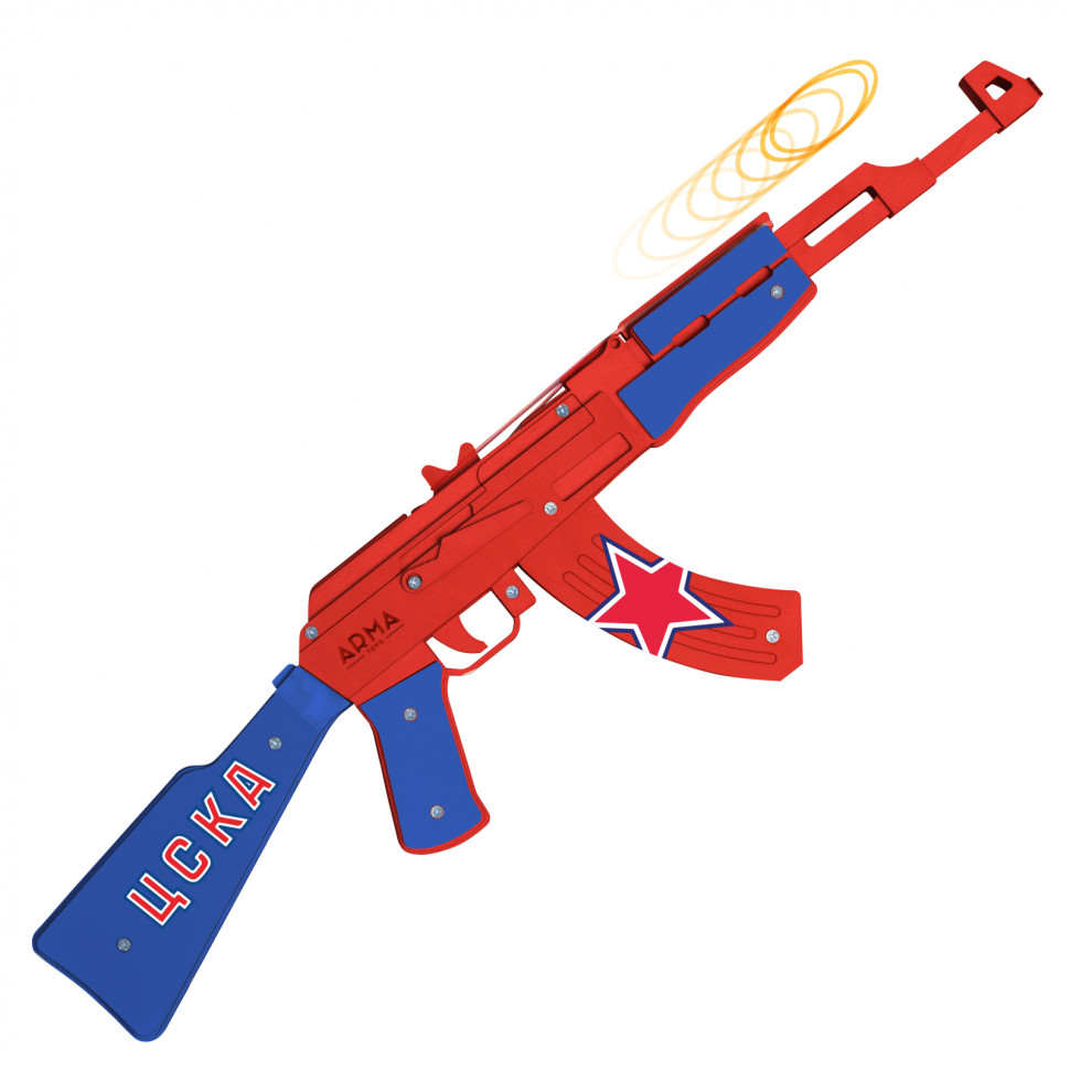 Стреляющий очередями автомат-резинкострел АК-47 ARMA из дерева, со съемным прикладом, хоккейный клуб ЦСКА
