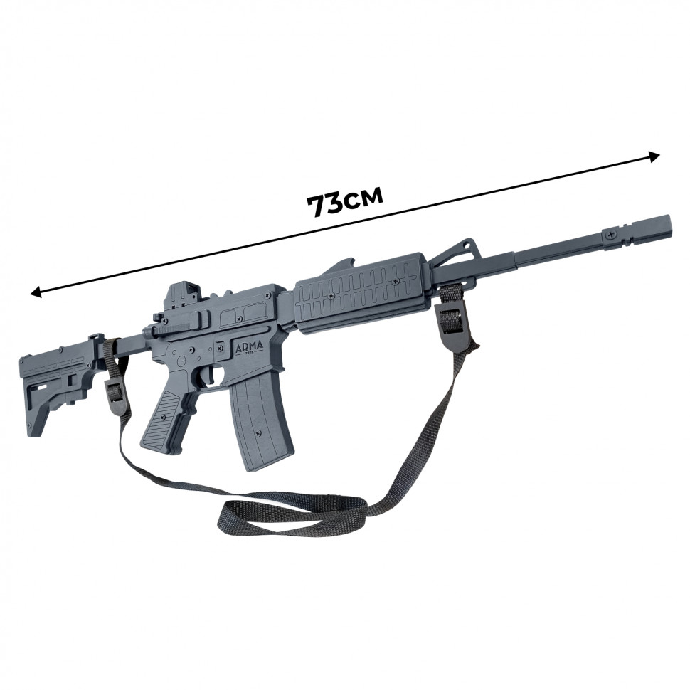 Деревянная винтовка-резинкострел М4 со стрельбой очередями, выдвижным прикладом и макетом коллиматорного прицела