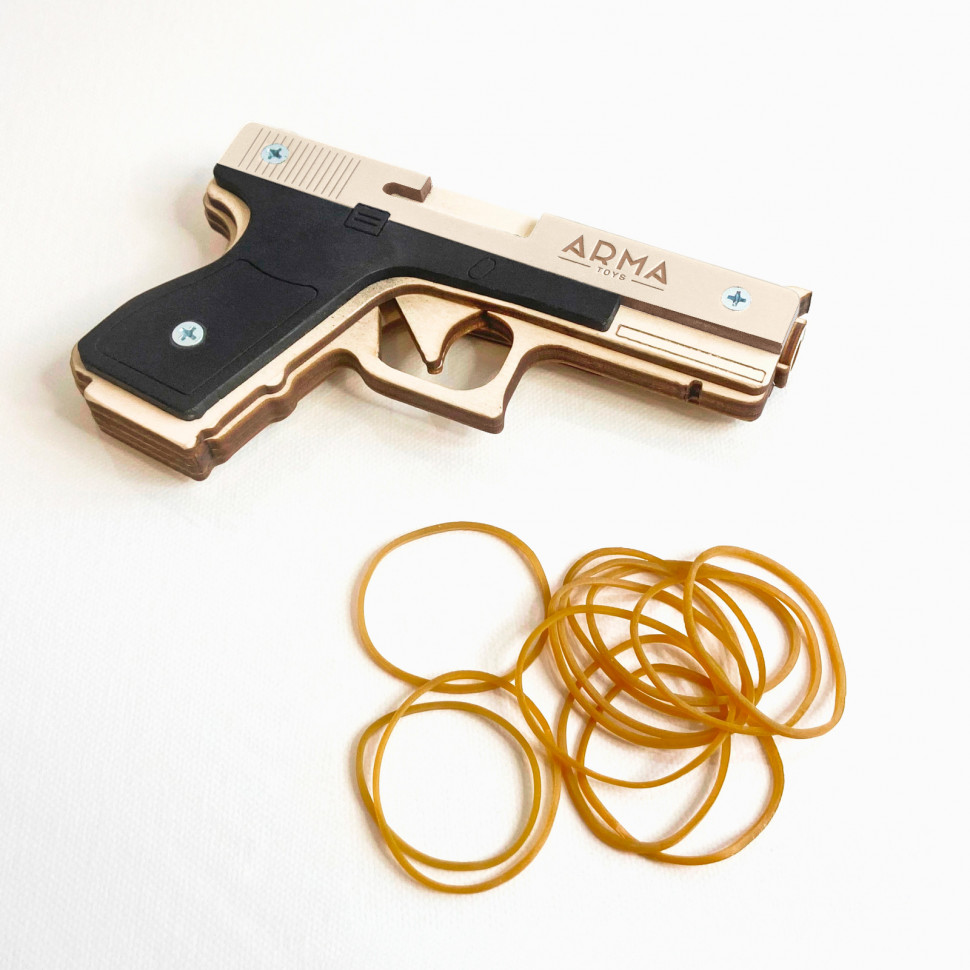 Деревянный пистолет «Глок 26» , игрушка-резинкострел ARMA.TOYS, в сборе, многозарядный