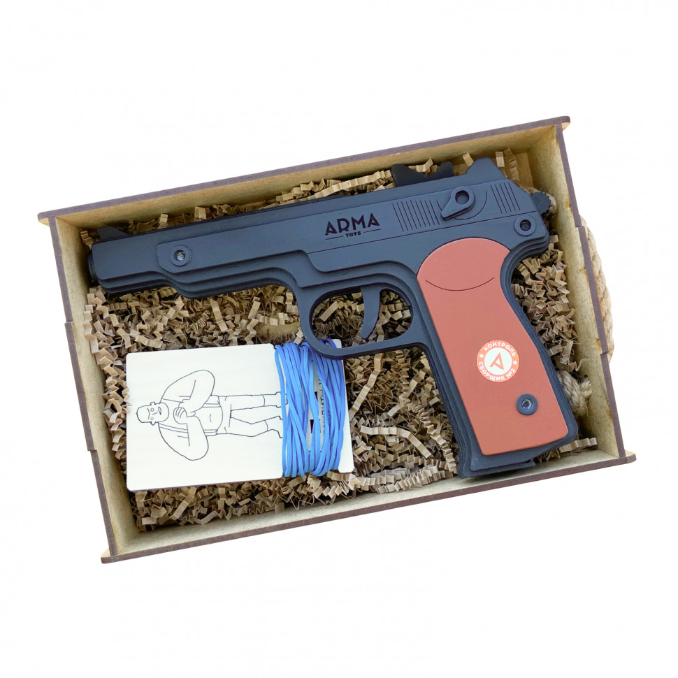 Деревянный игрушечный пистолет Стечкина (АПС): многозарядная игрушка-резинкострел 1
