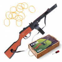 Автомат-резинкострел ППШ со съемным магазином и стрельбой очередями от ARMA. TOYS — деревянный, покрашен под настоящий 